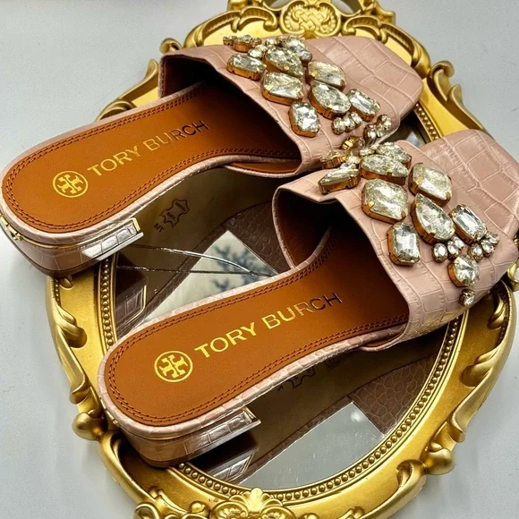 🆕 TORY BURCH 🧿 NWOT Martine 25mm Slides, Pink Croc Embossed Crystal, Sz 7 - Picture 7 of 16